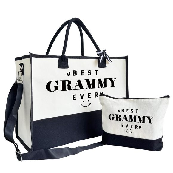 Gift Best Grammy Ever, Canvas Beach Tote, Grammy Birthday & c: - Picture 1 of 8